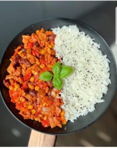 Chili con carne + riz à la vapeur